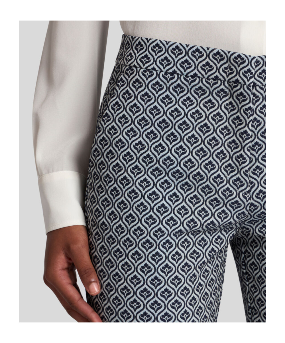Etro Cotton Trousers With Medallions And Flowers In Gray