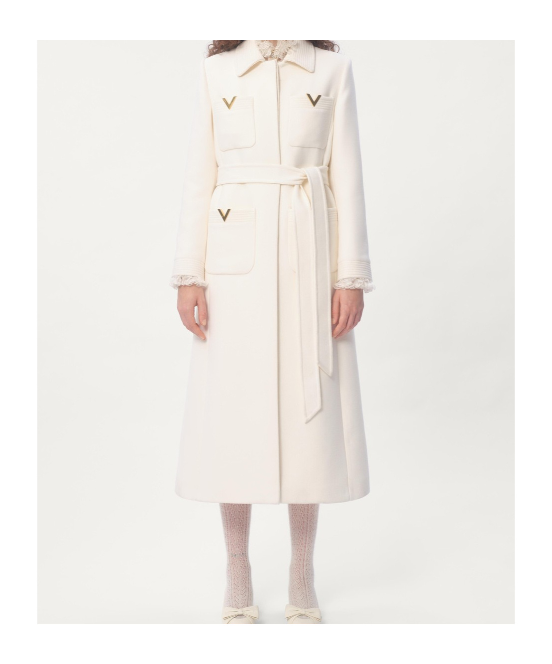Valentino Mantel Aus Drill Double Frau Elfenbein 50 In White