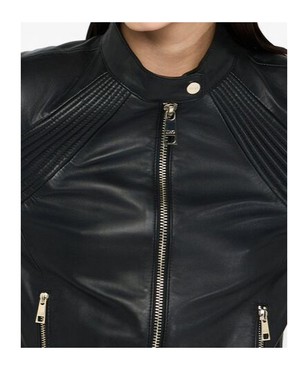 Liu •jo Zippered Leather Biker Jacket In Black