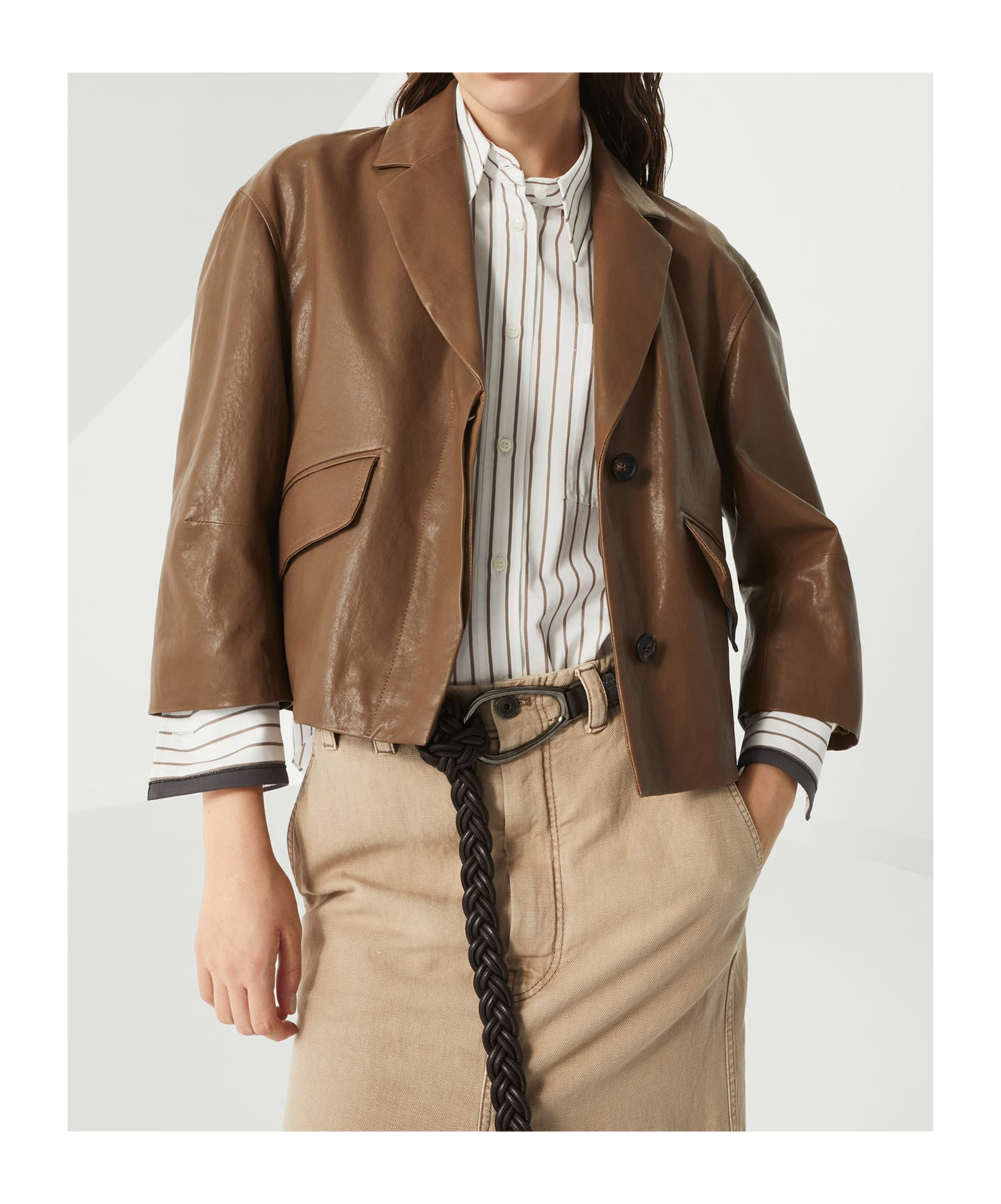 Brunello Cucinelli Leather Jacket In Multicolor