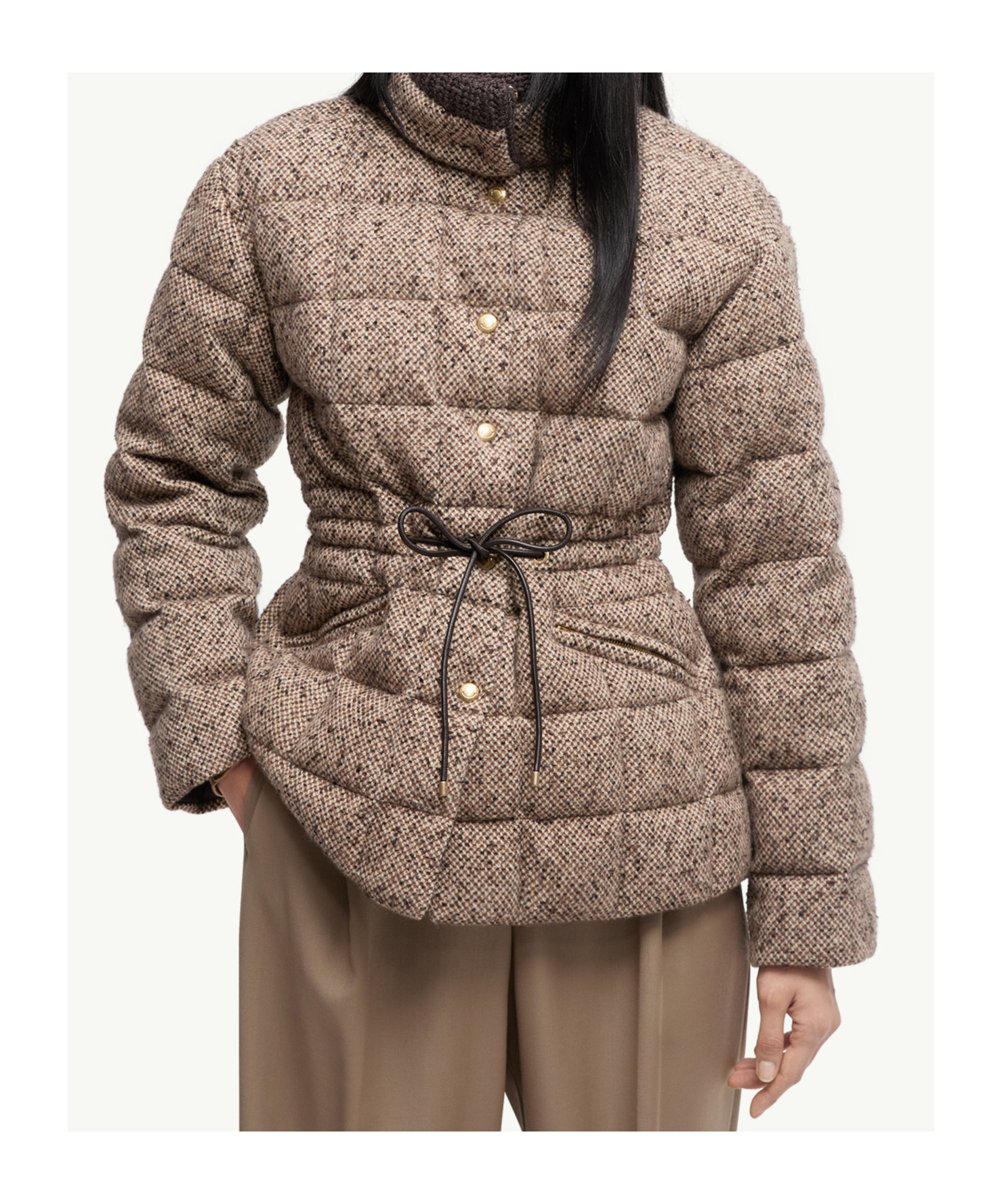 Moncler Antigony Wool Blend Short Down Jacket In Black