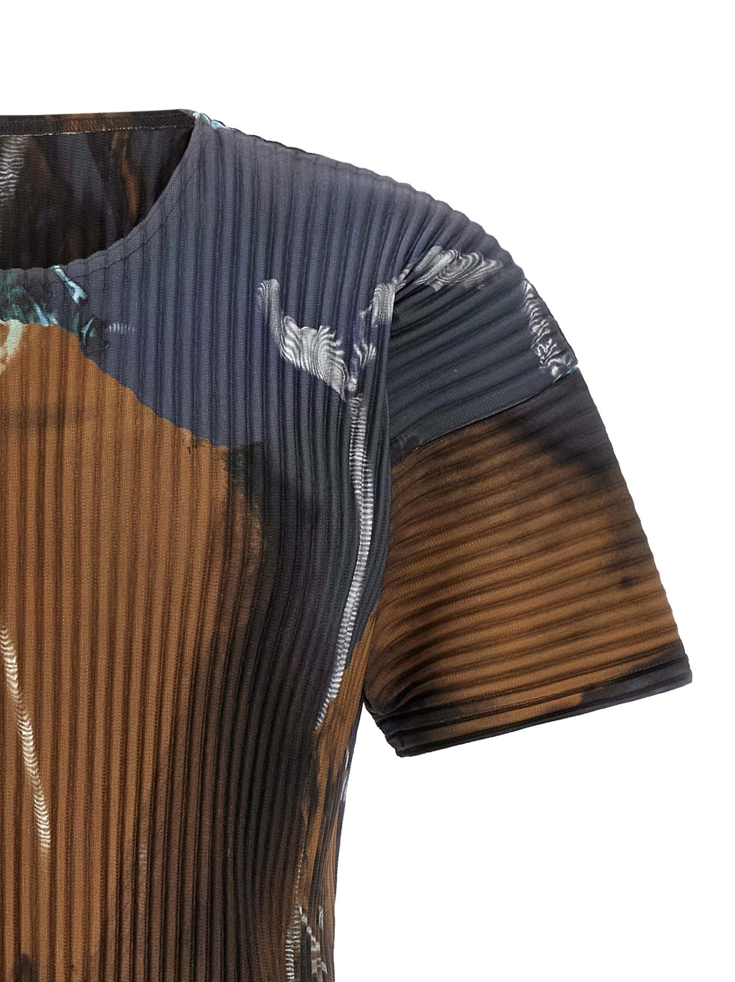 Issey Miyake Ns Brown Agate Pleated Knitted T-shirt In Multi
