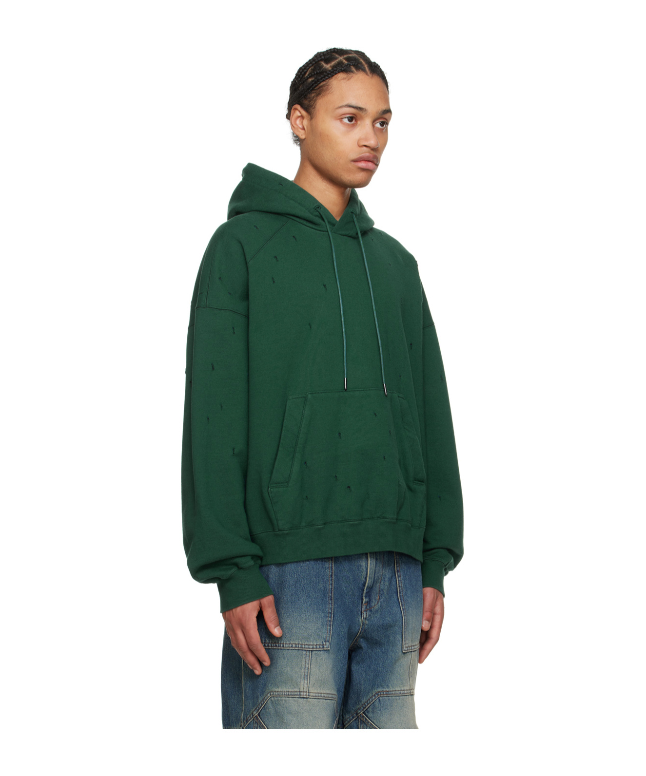 Shop Juunj Drawstring Hood, Raglan Sleeves, Sweatshirt In Green