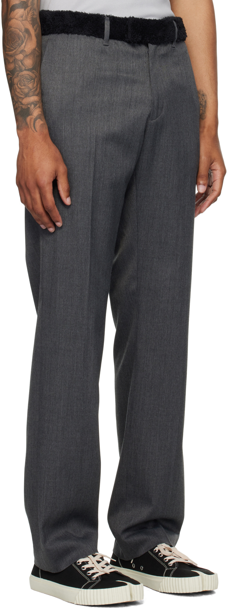 Mm6 Maison Margiela Gray Rolled Cuff Trousers In Gray