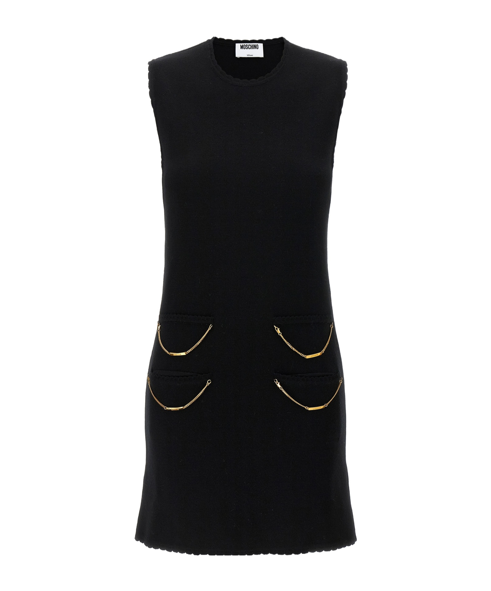 Moschino Zipper Pocket Scalloped Sleeveless Dress In Black