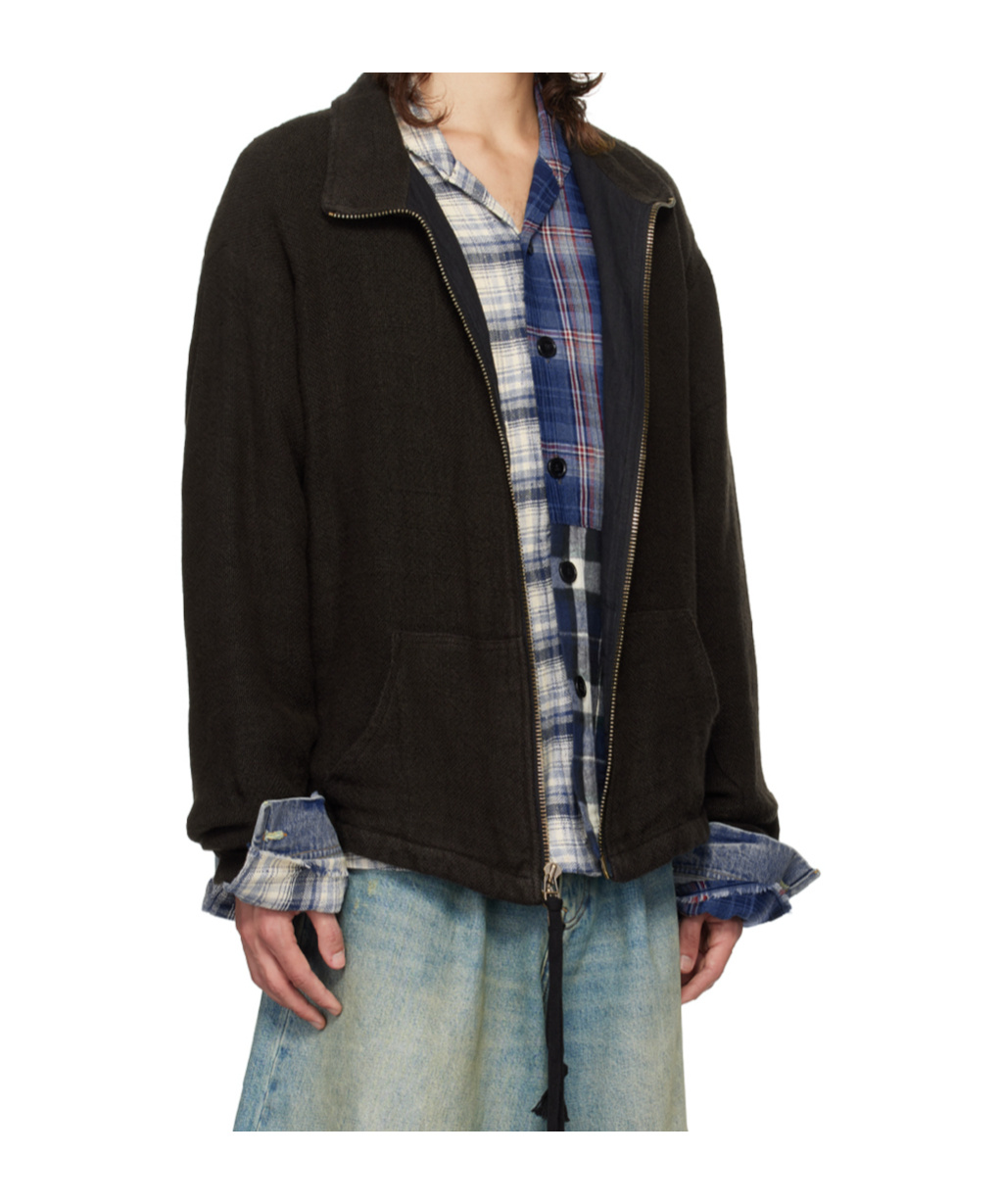 Greg Lauren Zippered Long-sleeved Casual Jacket In Black