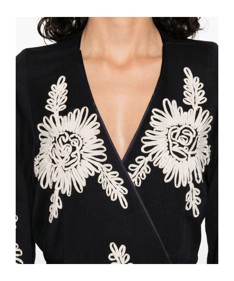 Forte Forte Wrap-style Black Maxi Dress With Floral Embroidery In Blue
