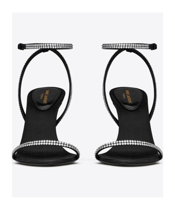 Saint Laurent Ava 105mm Rhinestone-embellished Sandals In Black