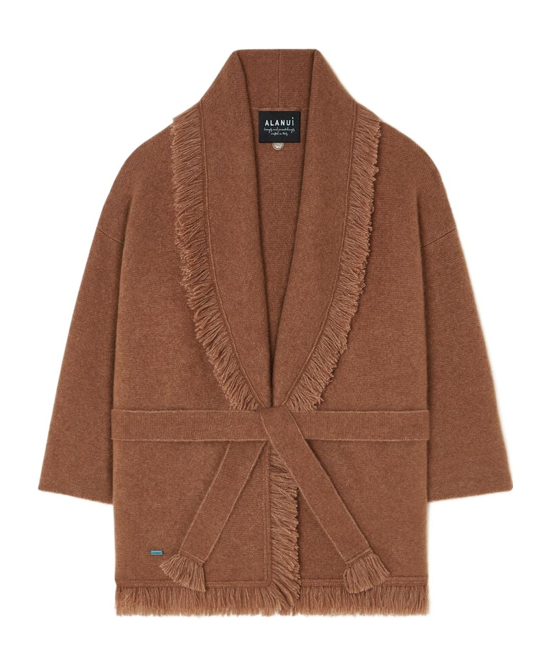 Alanui Finest Fringed Belted Cardigan In Brown