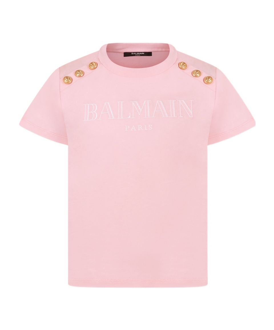 Shop Balmain Logo-embroidered T-shirt In Pink