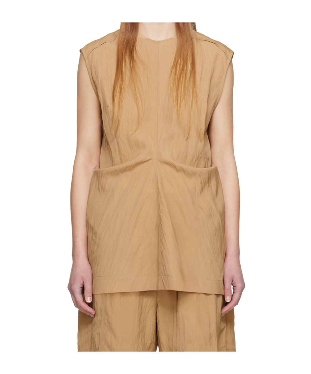 Studio Nicholson Pleated Round Collar Vest In Nude