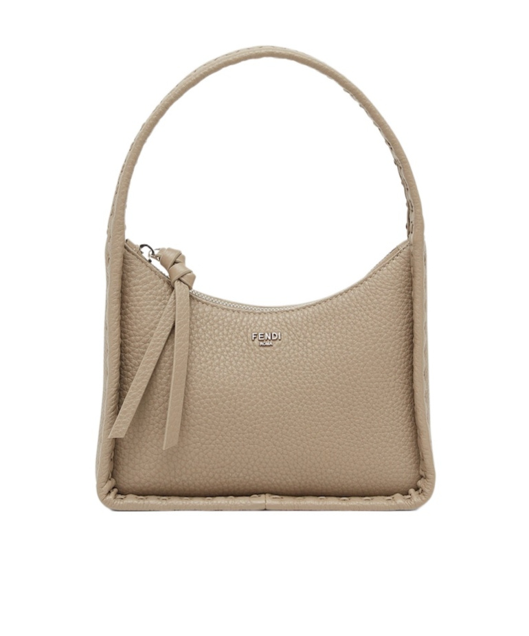 Shop Fendi Small Dove Grey Selleria Bag With 264 Hand-sewn Topstitches In Nude