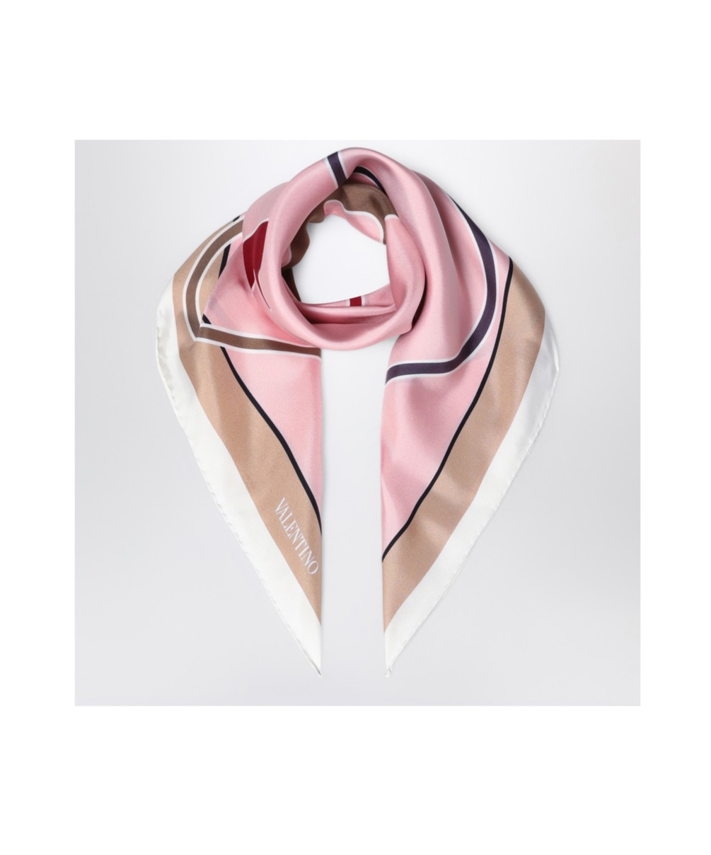 Valentino Pattern Silk Scarf In Pink