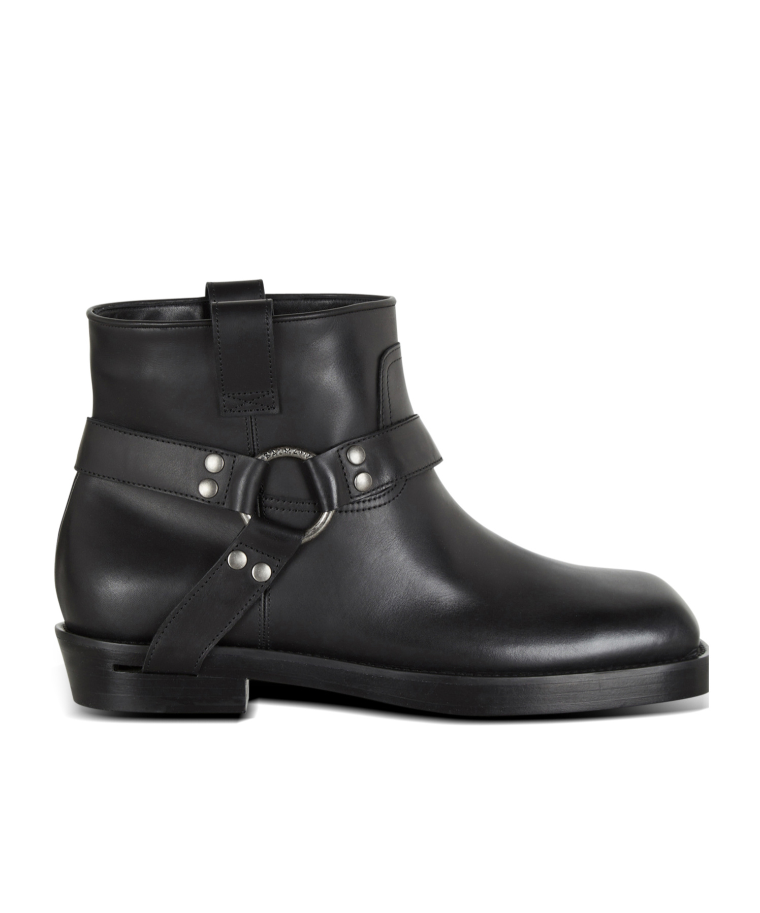 Balmain Square Toe Ankle Strap Boots With Pull Tabs In Black