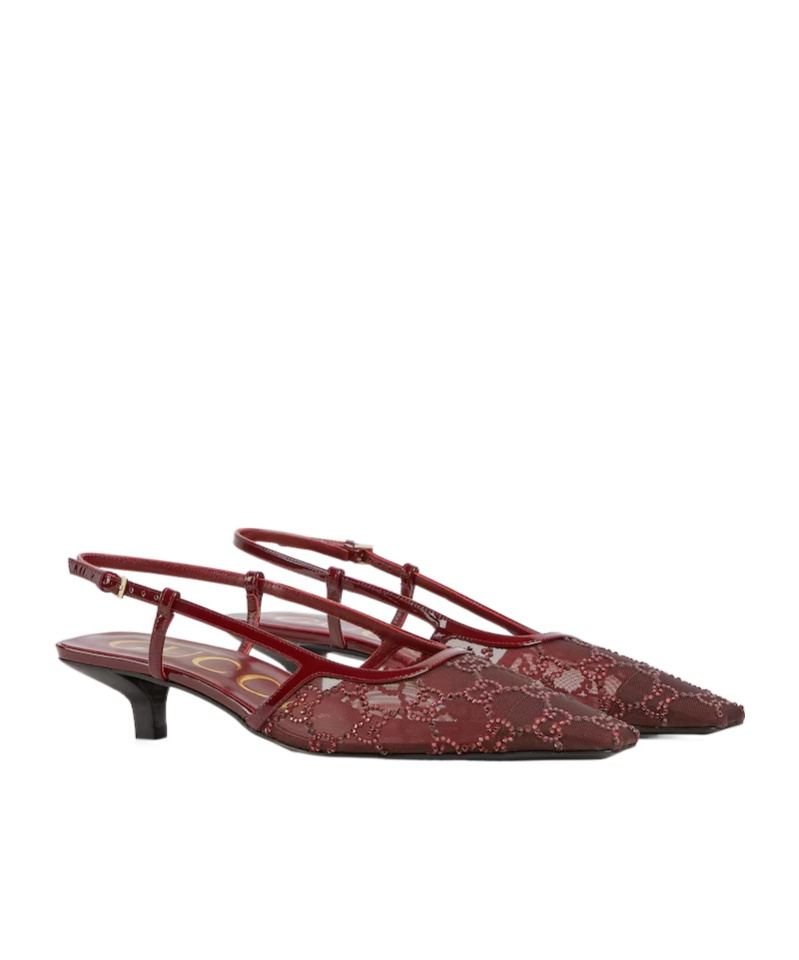 Gucci 35mm Gg Crystal-embellished Slingback Pumps In Burgundy