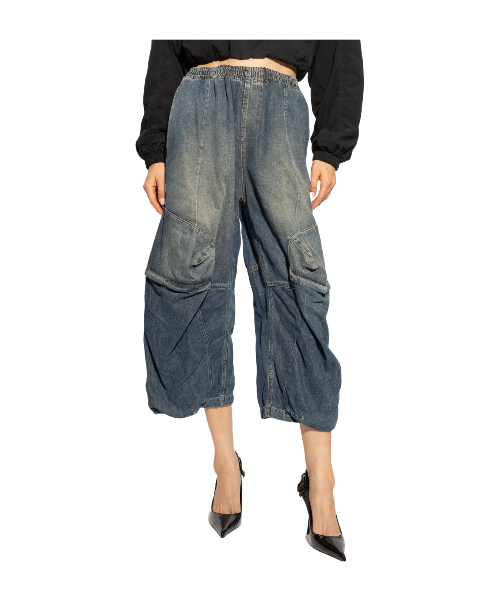 Diesel D-para-short-fsf Cropped Jeans In Gray