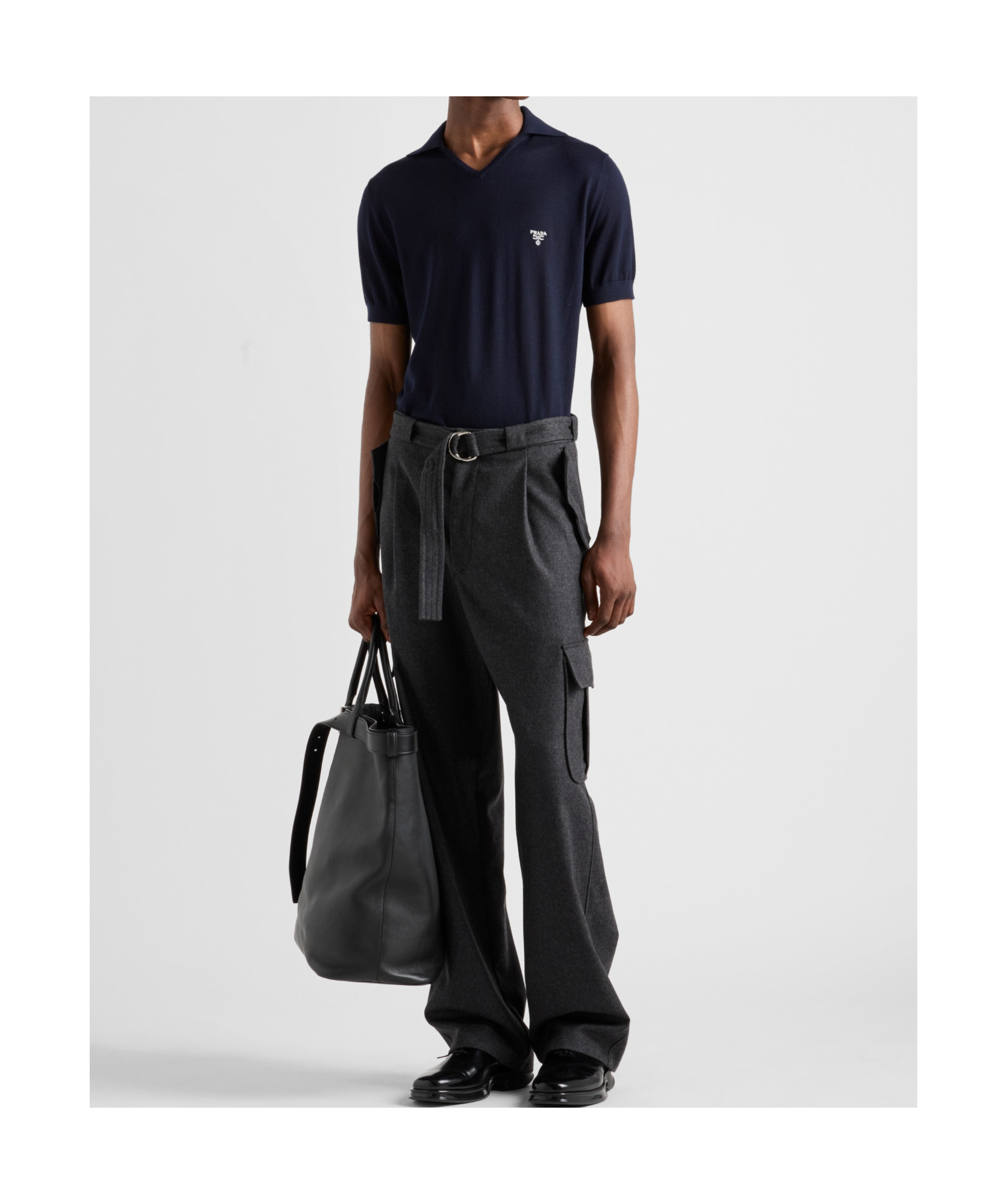 Prada Midnight Blue Cashmere Polo Shirt In Black