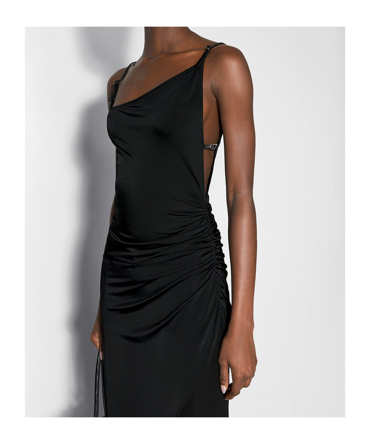 Mugler Asymmetrical Buckle Strap Dress In Black