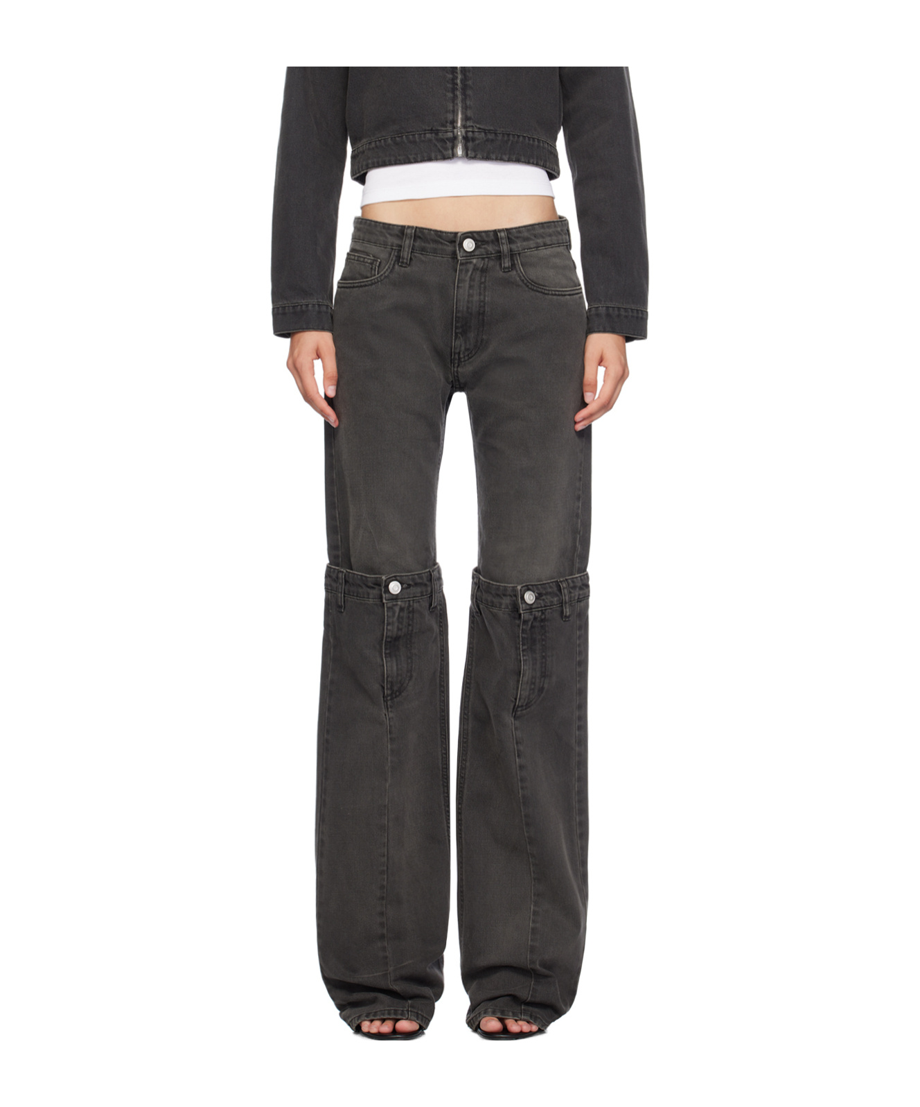 Coperni Gray Open Knee Jeans In Black