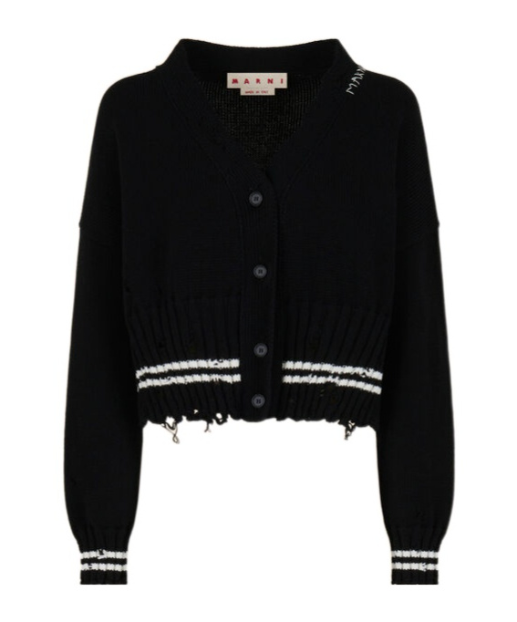 Marni Ribbed Hem Cropped Crewneck With Striped Detail