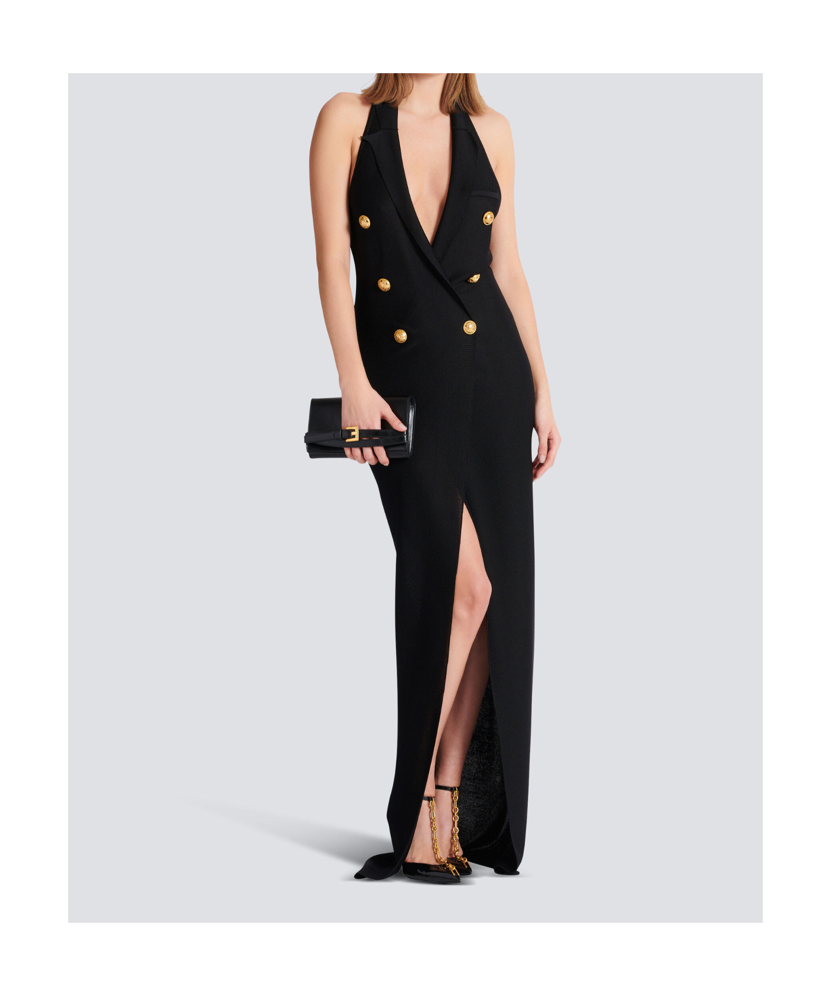 Balmain 6 Buttons Long Halterneck Knit Dress Clothing In Black