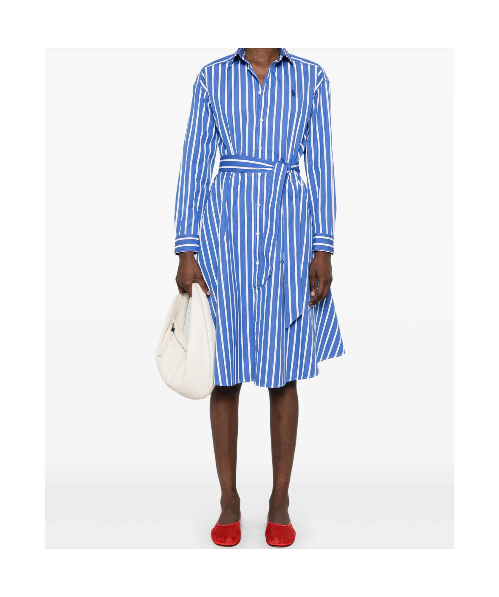 Polo Ralph Lauren Embroidered Poplin Shirt Dress With Belted Waist In Blue