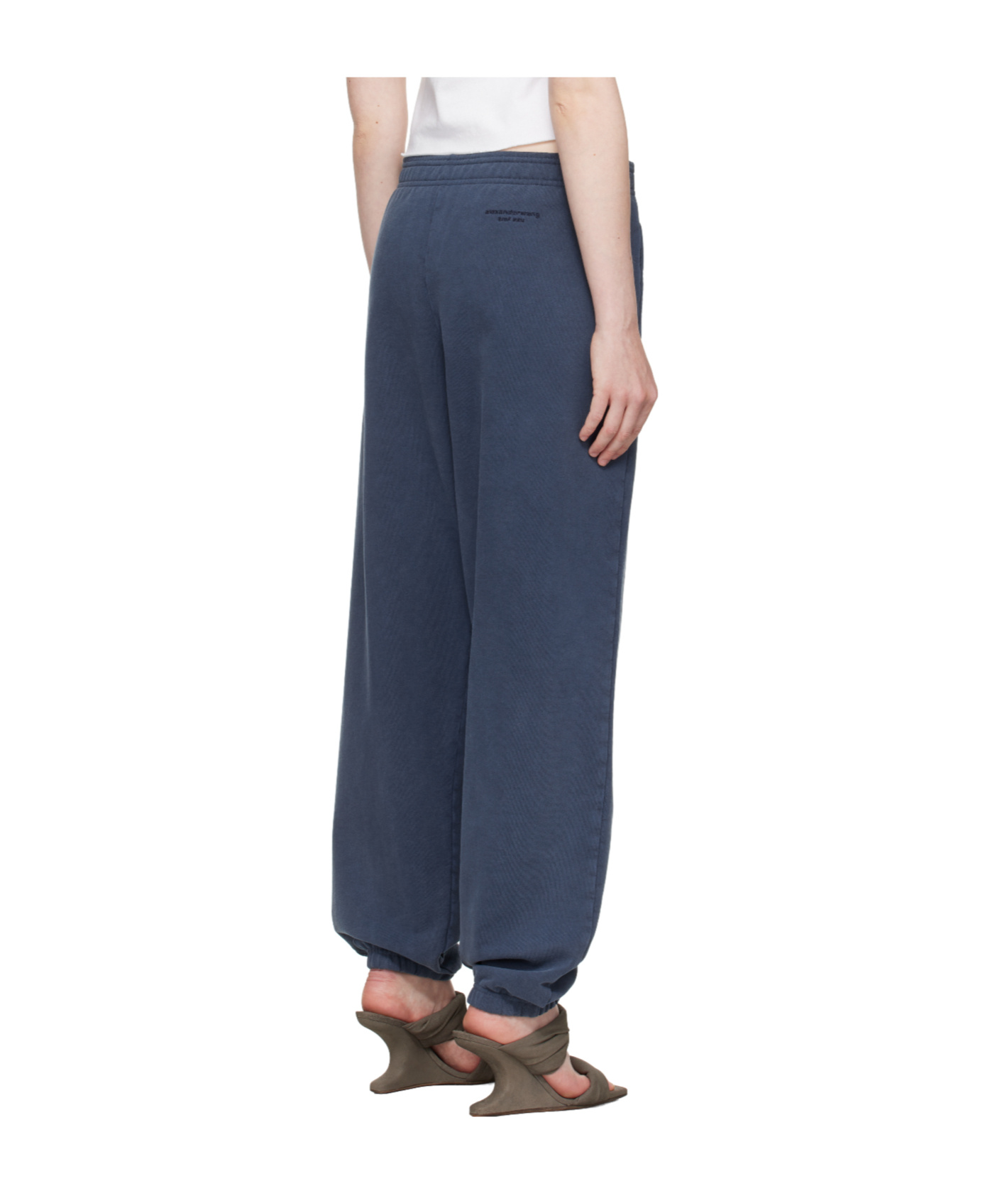 Alexander Wang T Navy Logo Waistband Pleated Sweatpants In Blue