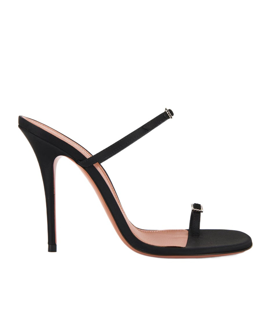 Amina Muaddi Adut Thong Slipper 105 In Black Satin In Multi