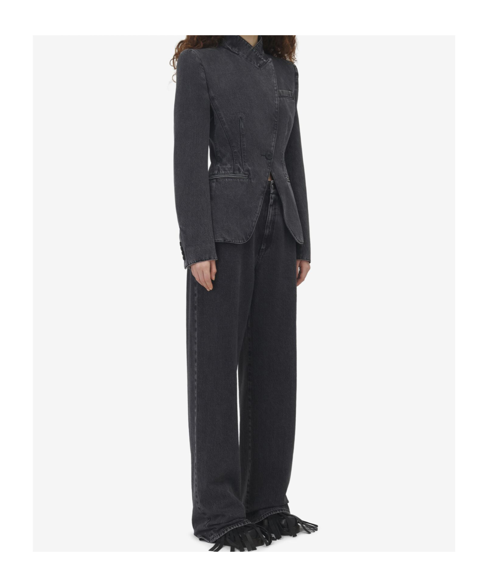 Alexander Mcqueen Twisted Stitching Denim Jacket In Black