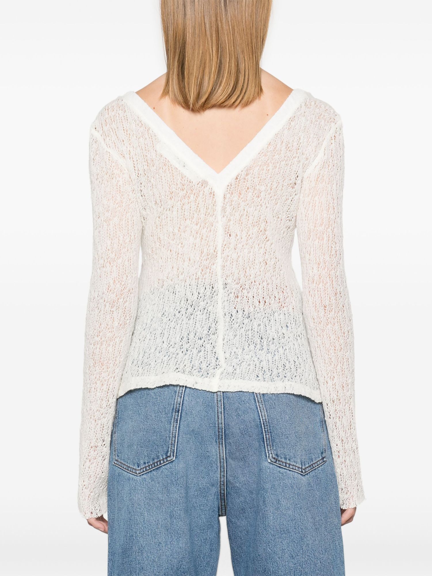 Séfr Maeve Open V-neck Wool Knit In White