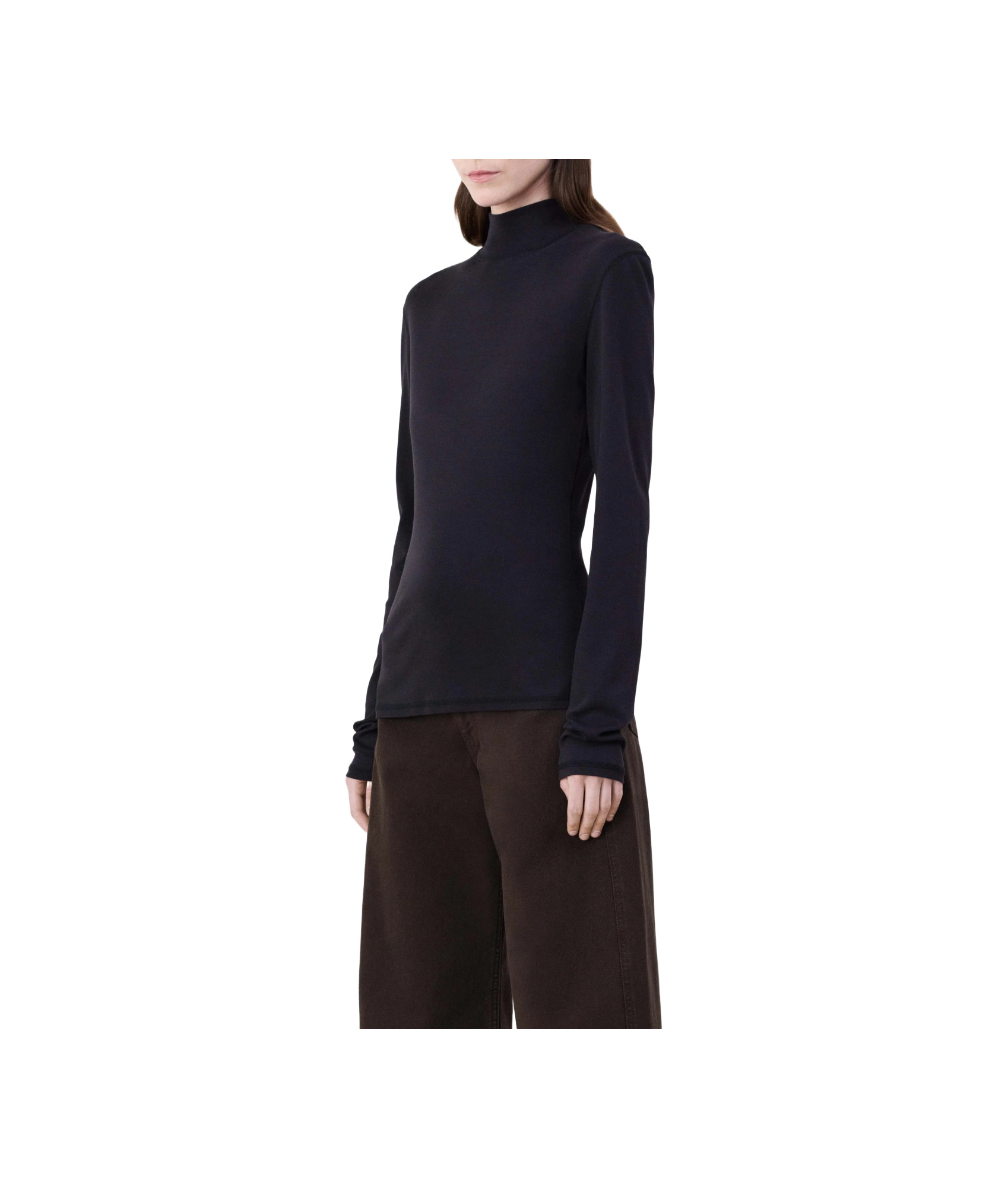 Lemaire High-neck Long-sleeved Ribbed Top In Black