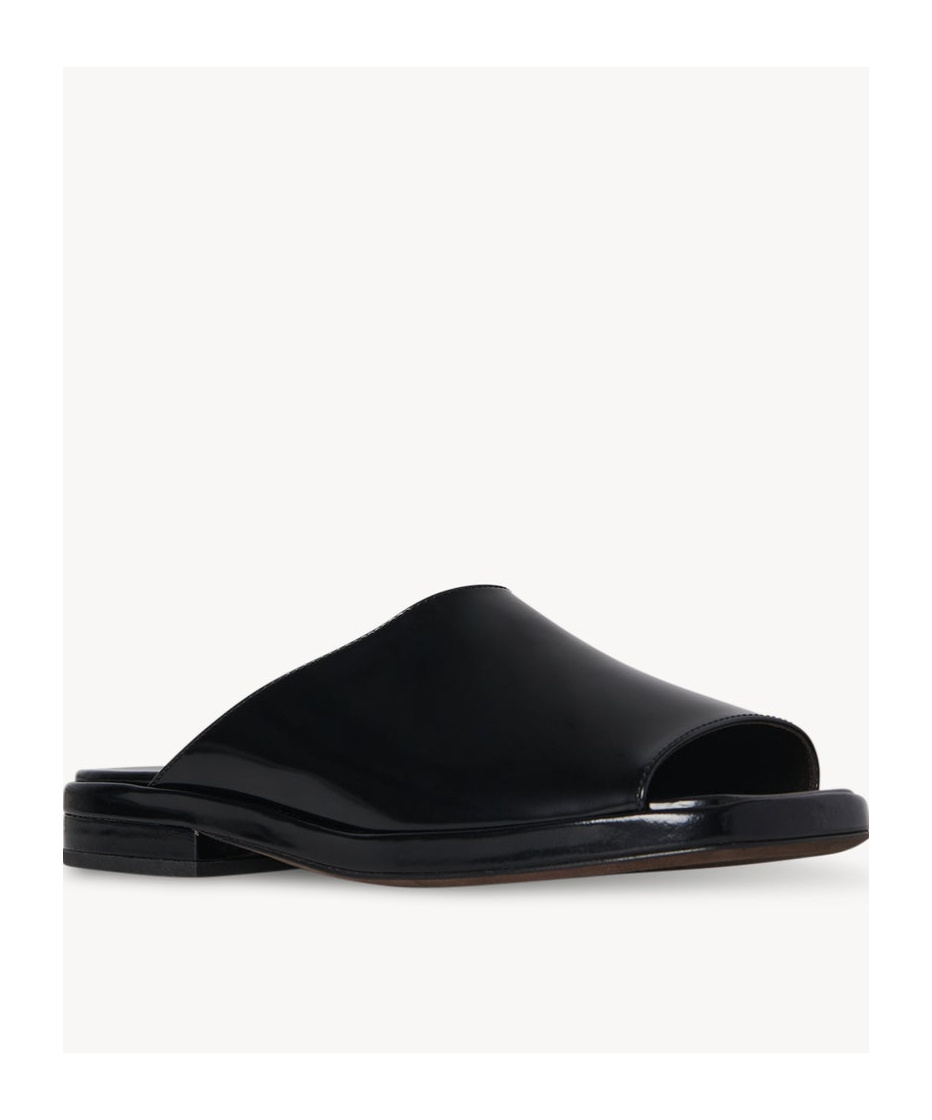 The Row Emi Leather Flat Mule Sandals In Black