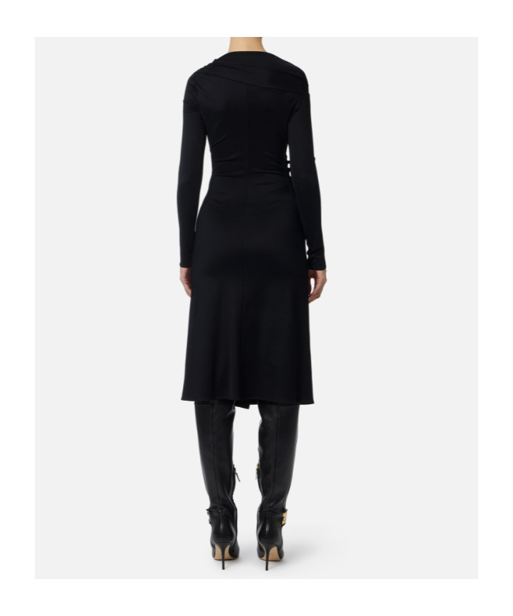 Elisabetta Franchi Midi Dress With Long Sleeves And Vent In Black