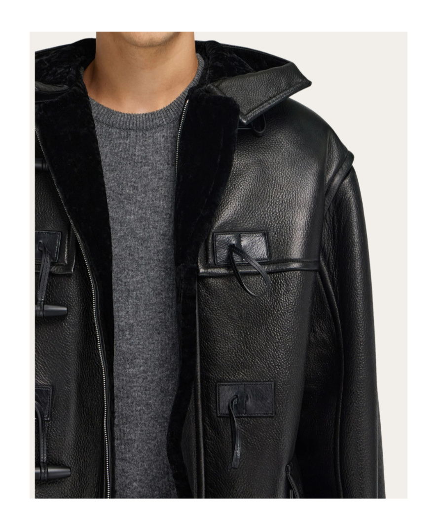 Ferragamo Hooded Toggle-fastening Leather Jacket In Multi
