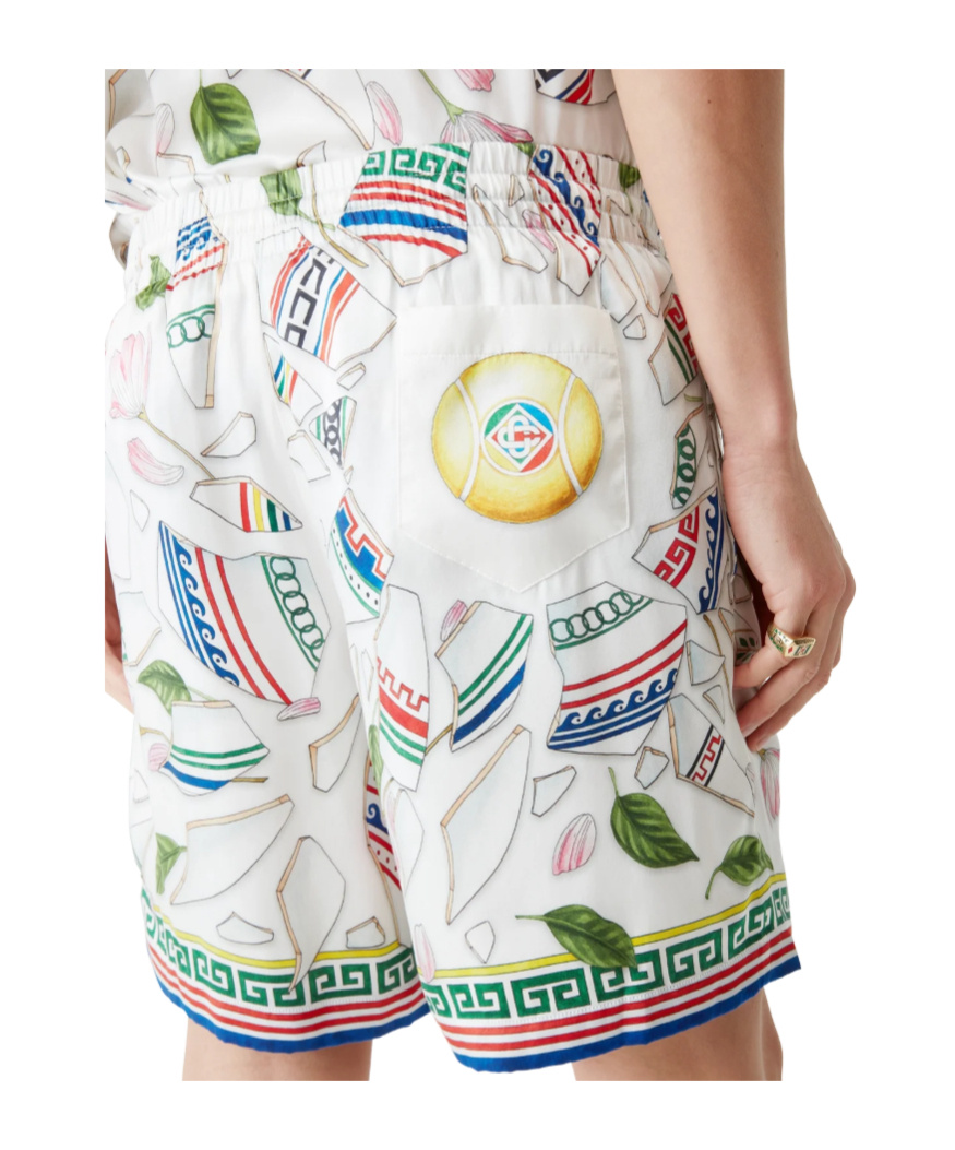 Casablanca Multicolor Pattern Silk Shorts In White