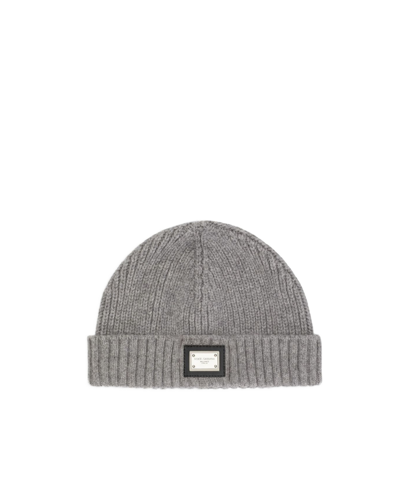 Dolce & Gabbana Ribbed Logo-plaque Beanie Hat In Gray