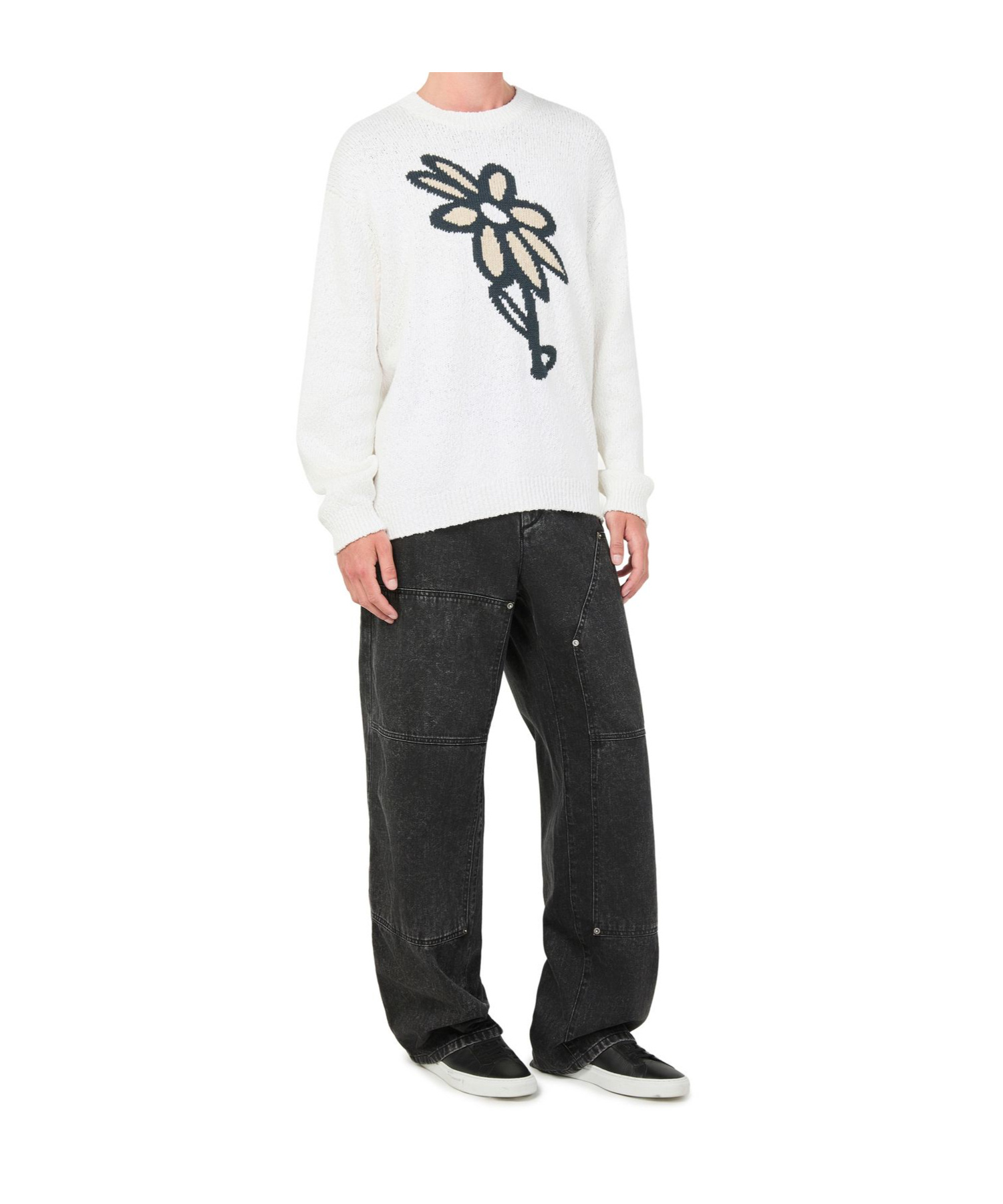 Shop Maison Kitsuné Abstract Daisy Intarsia Sweater In White