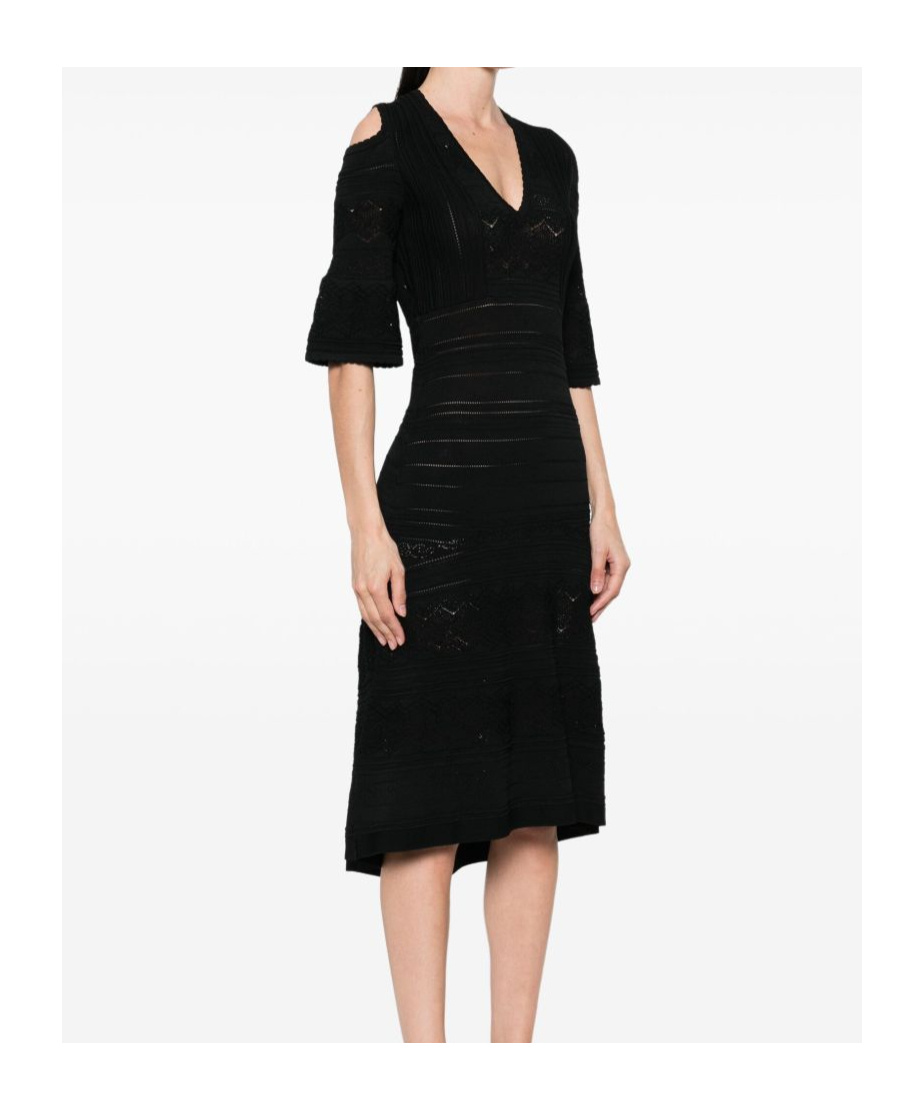 Twinset Twin-set Cut-out Black Dress With Flared Skirt In Black