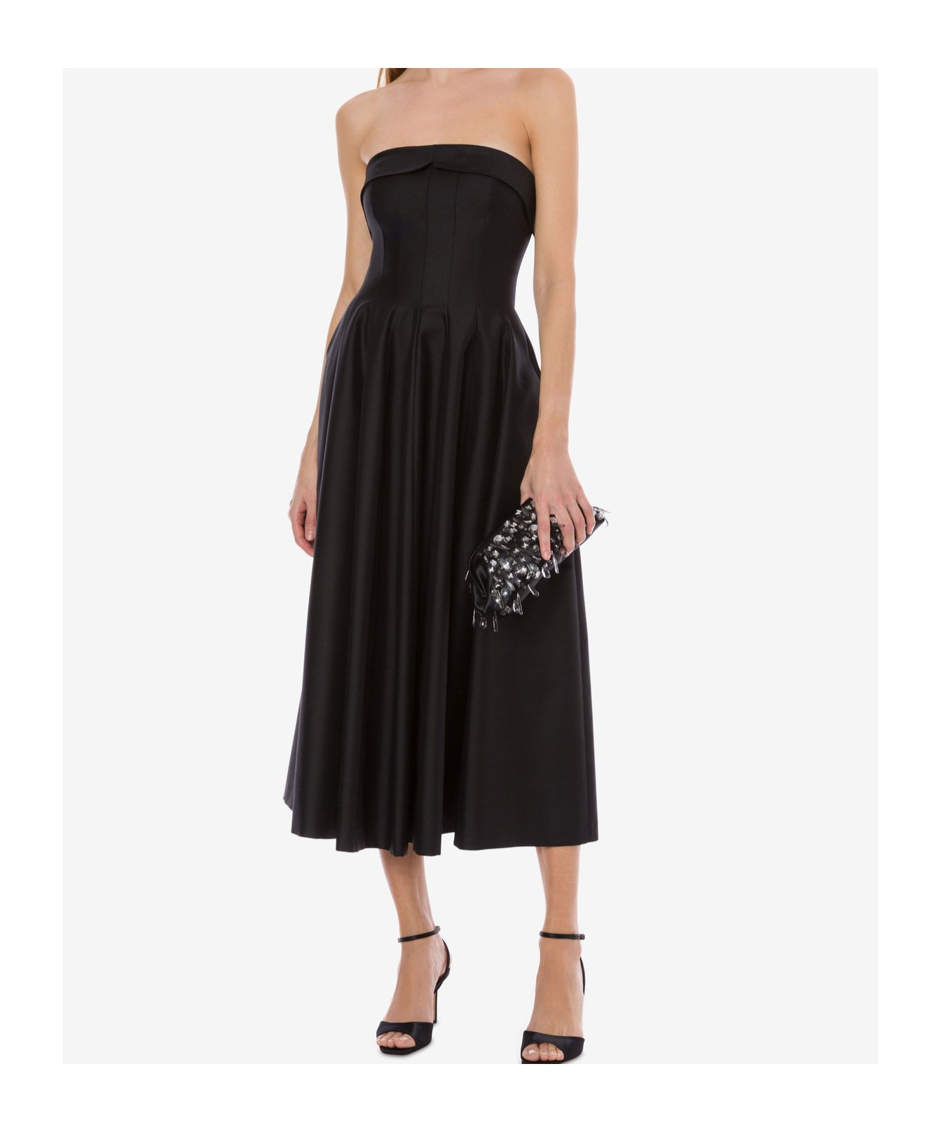 Alberta Ferretti Shoulder-baring Dress With Fitted Bodice And Flared Skirt In Black