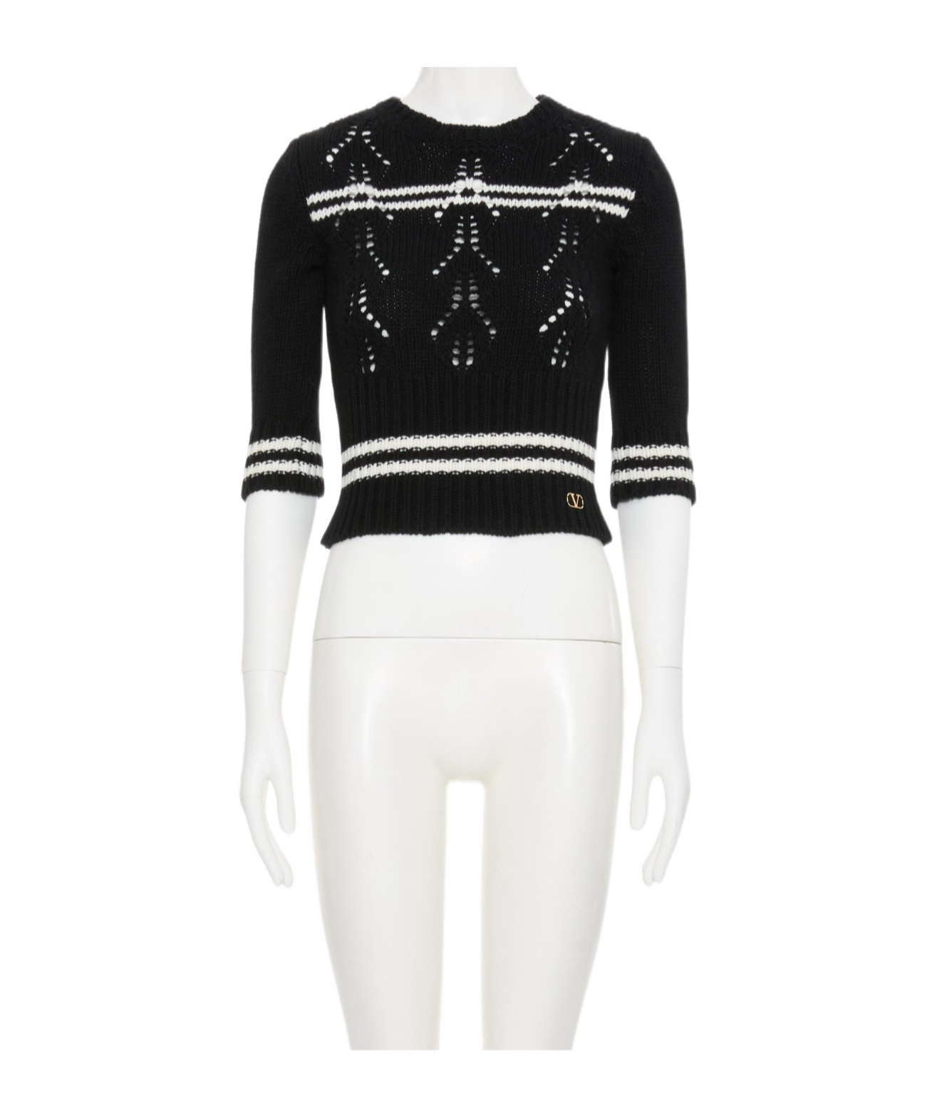 Valentino Wool Sweater With Open Knit Motif In White