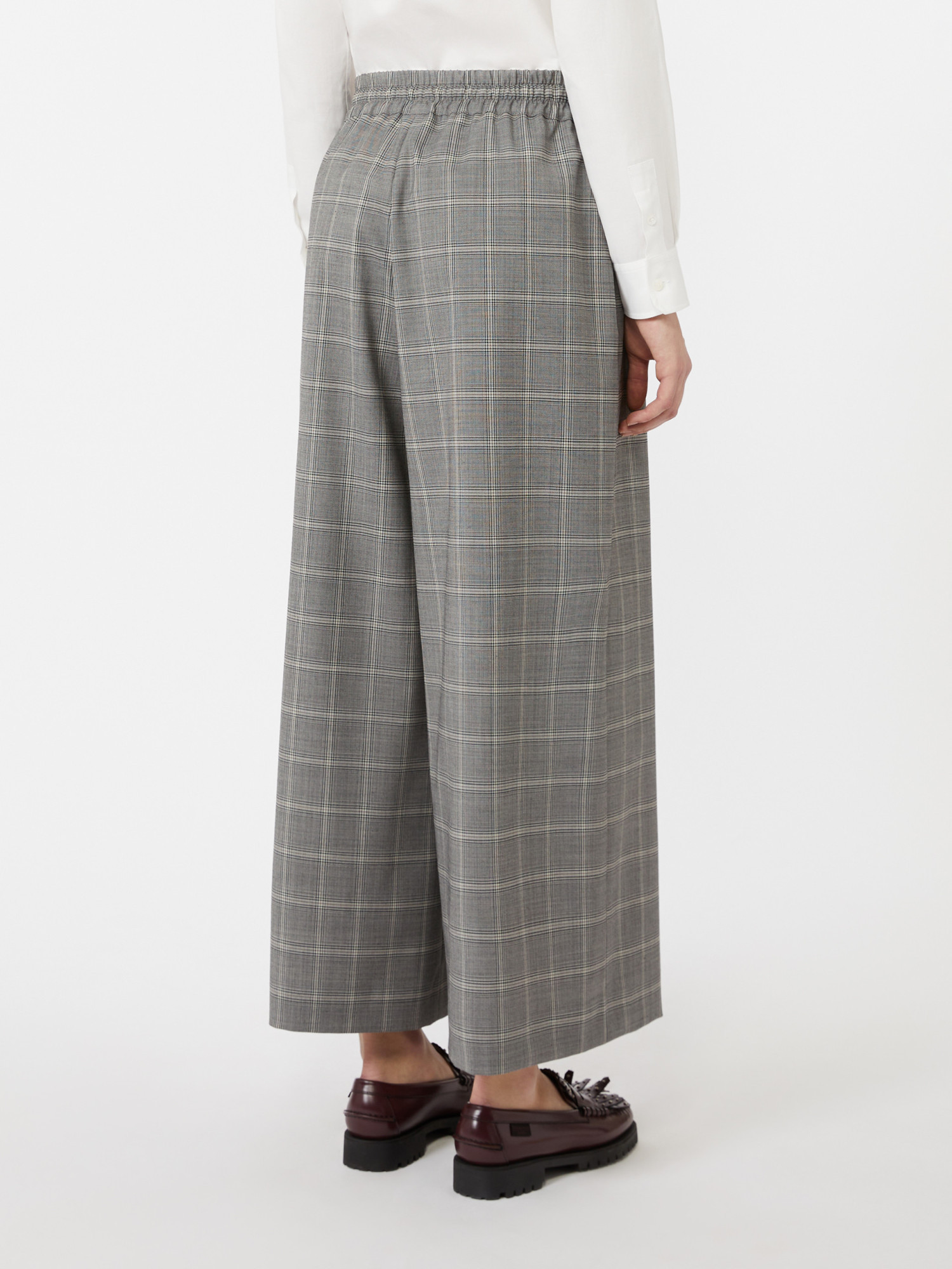 Weekend Max Mara Wool-blend Check Wide-leg Trousers In Gray