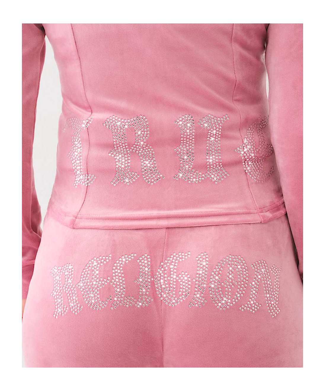 TRUE RELIGION CRYSTAL HORSESHOE VELOUR TRACK JACKET