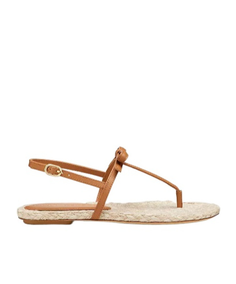 Stuart Weitzman Felicity Espadrillas Thong Sandals In Smooth Leather Jute/macchiato