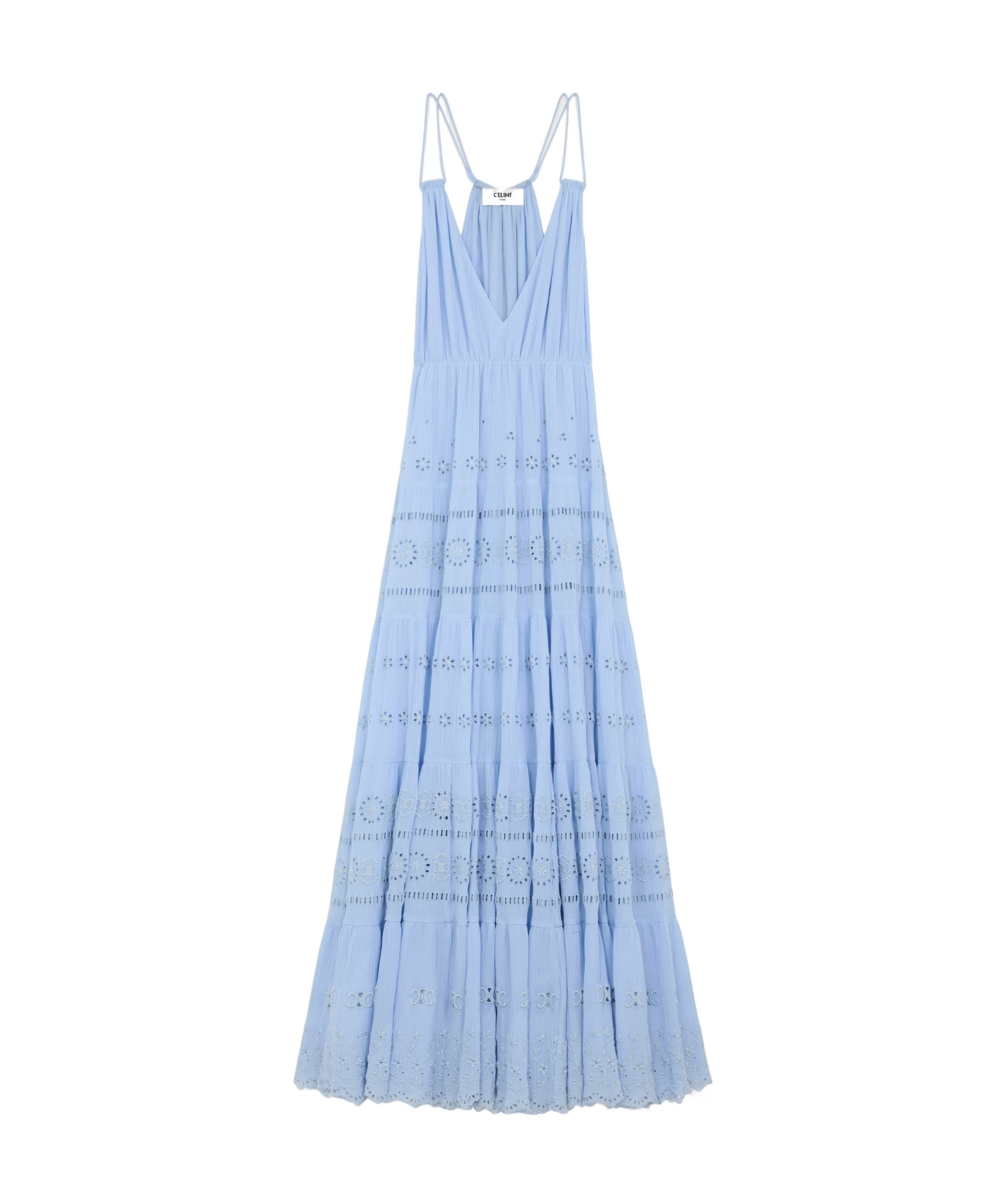 Celine Embroidered Long Dress In Cotton Silk Crepon