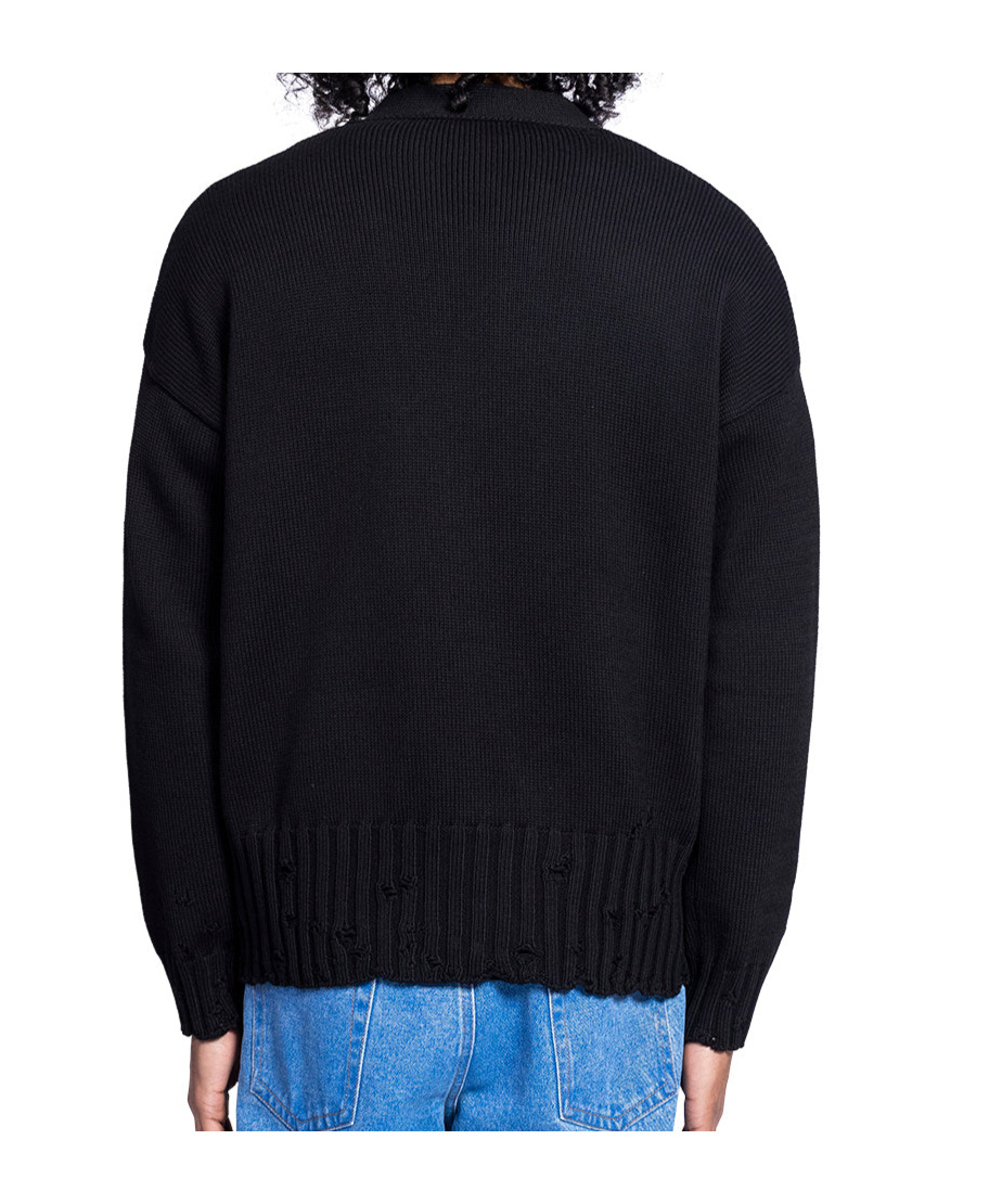 Marni Knitted Cardigan Distressed Long Sleeves Ribbed Hem In Black