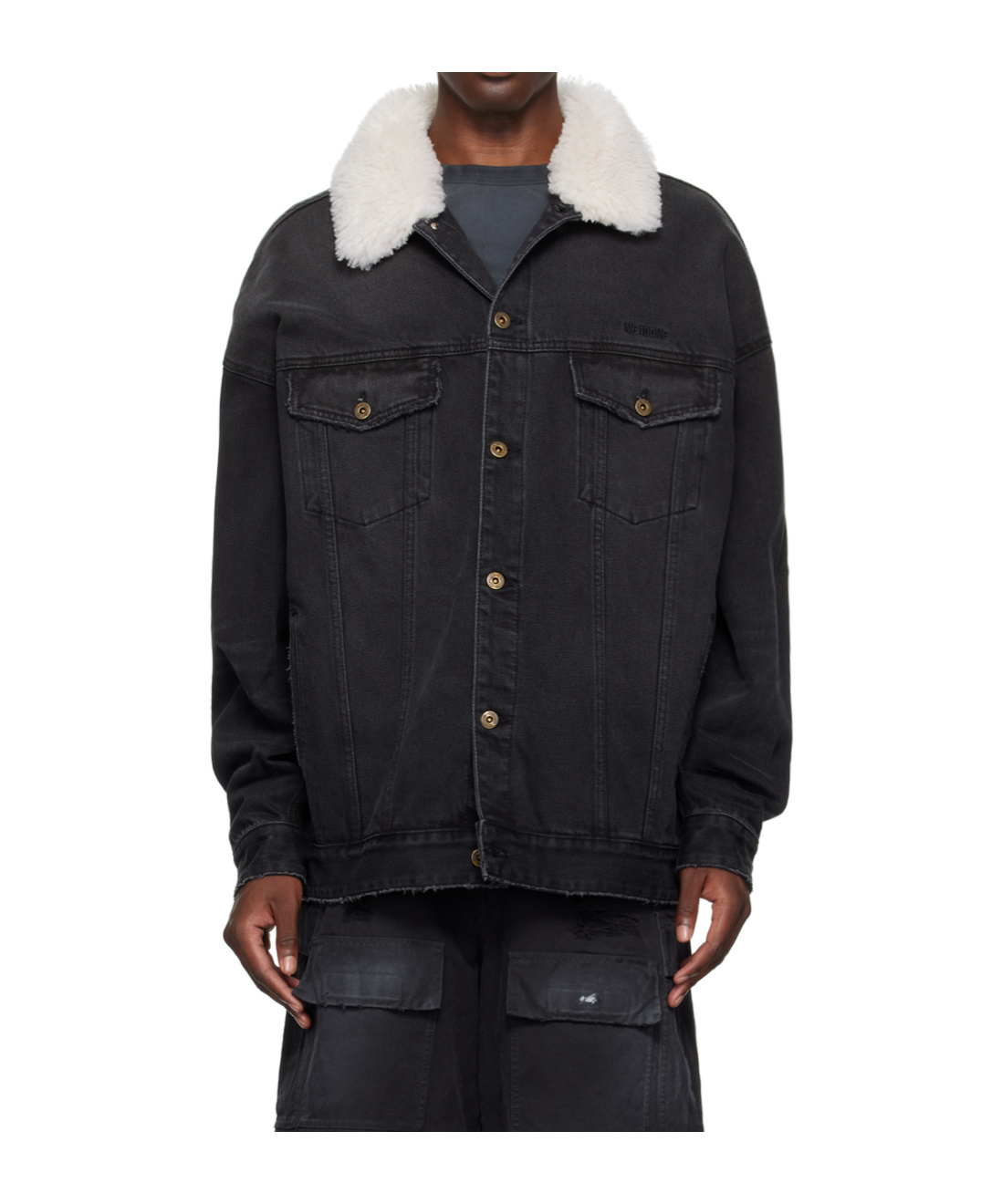 We11 Done Single-breasted Long-sleeved Denim Coat In Black