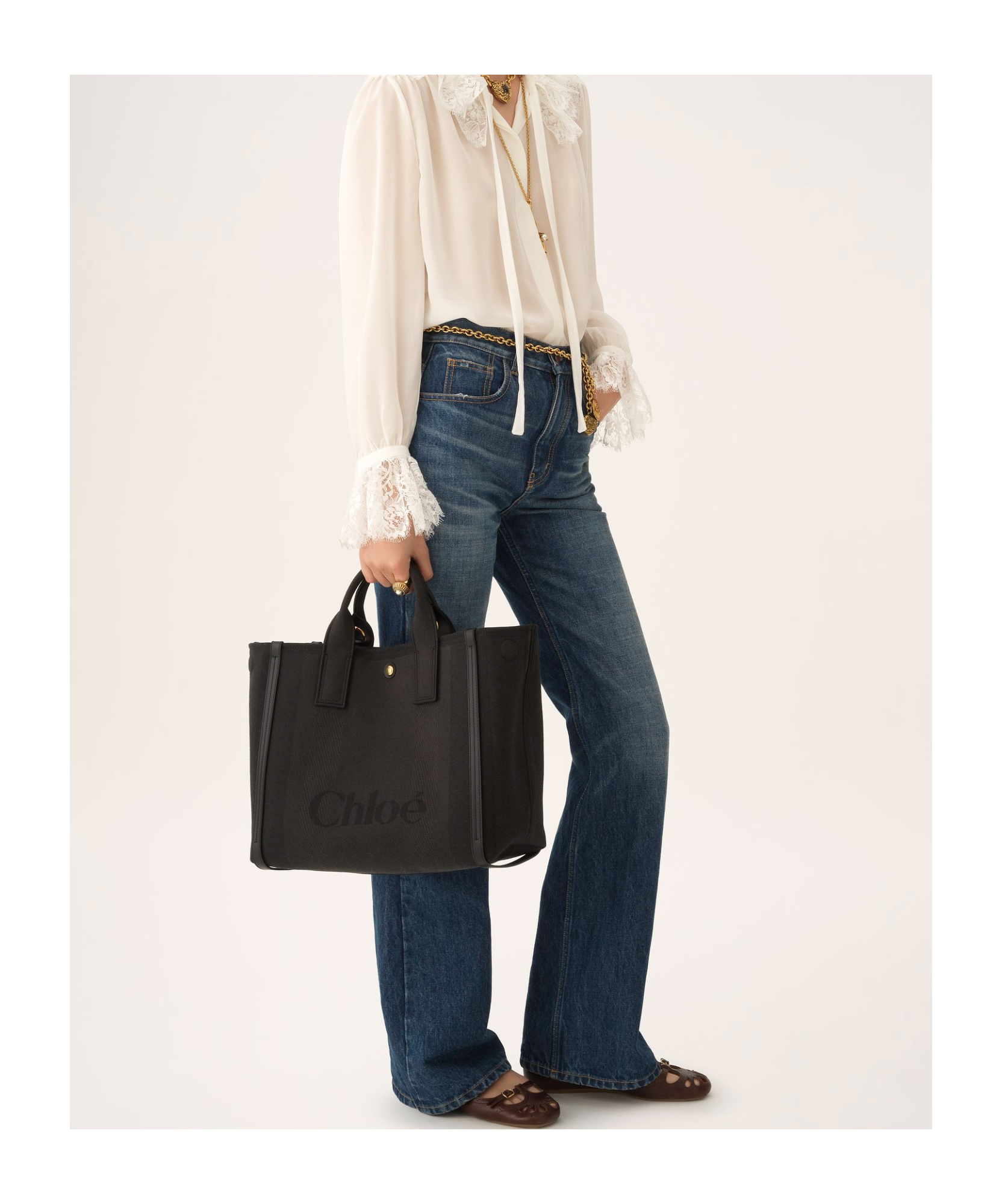 Chloé Carry Tote Bag In Canvas In Black