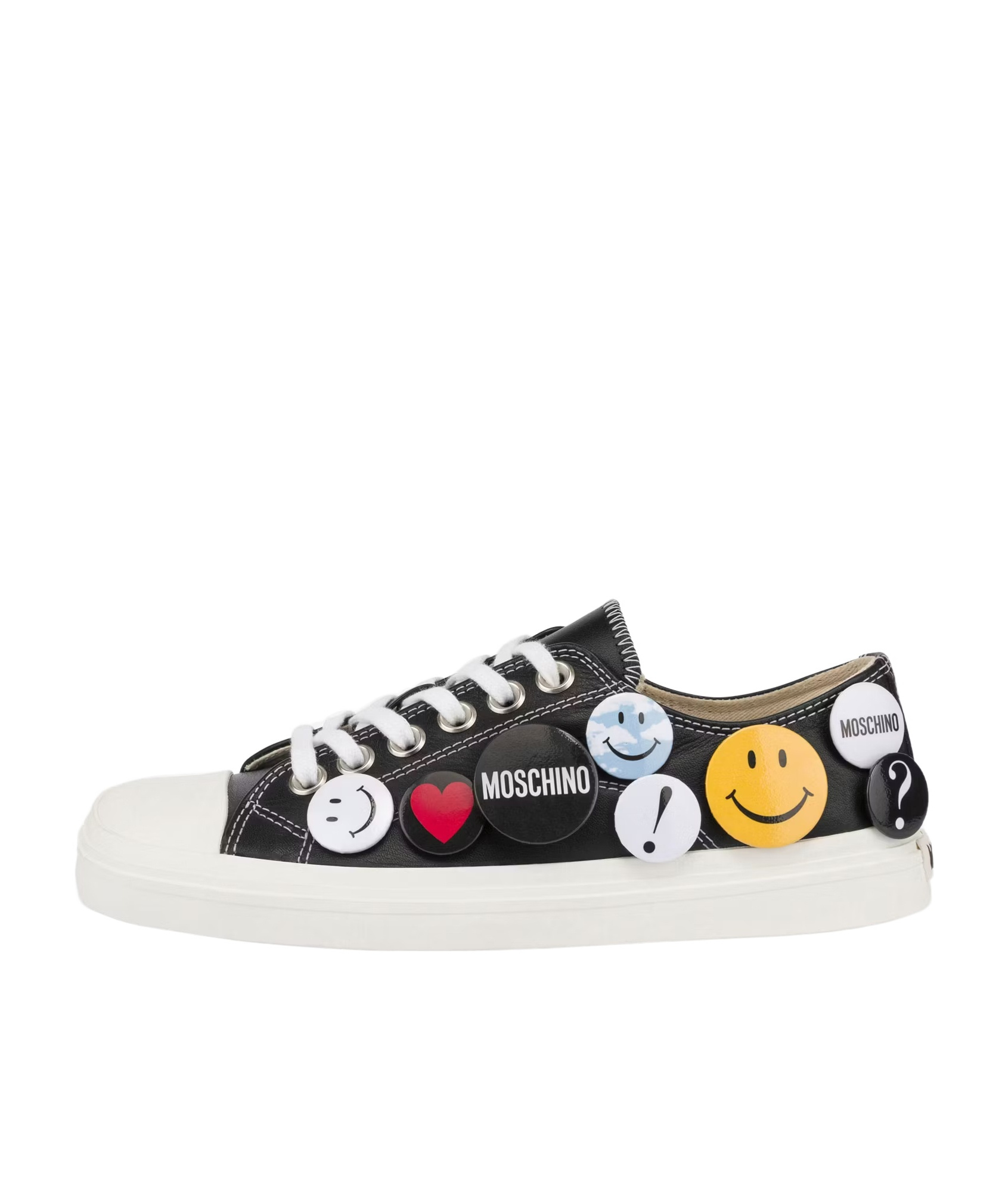 Moschino Black Leather Sneakers With Playful Pins