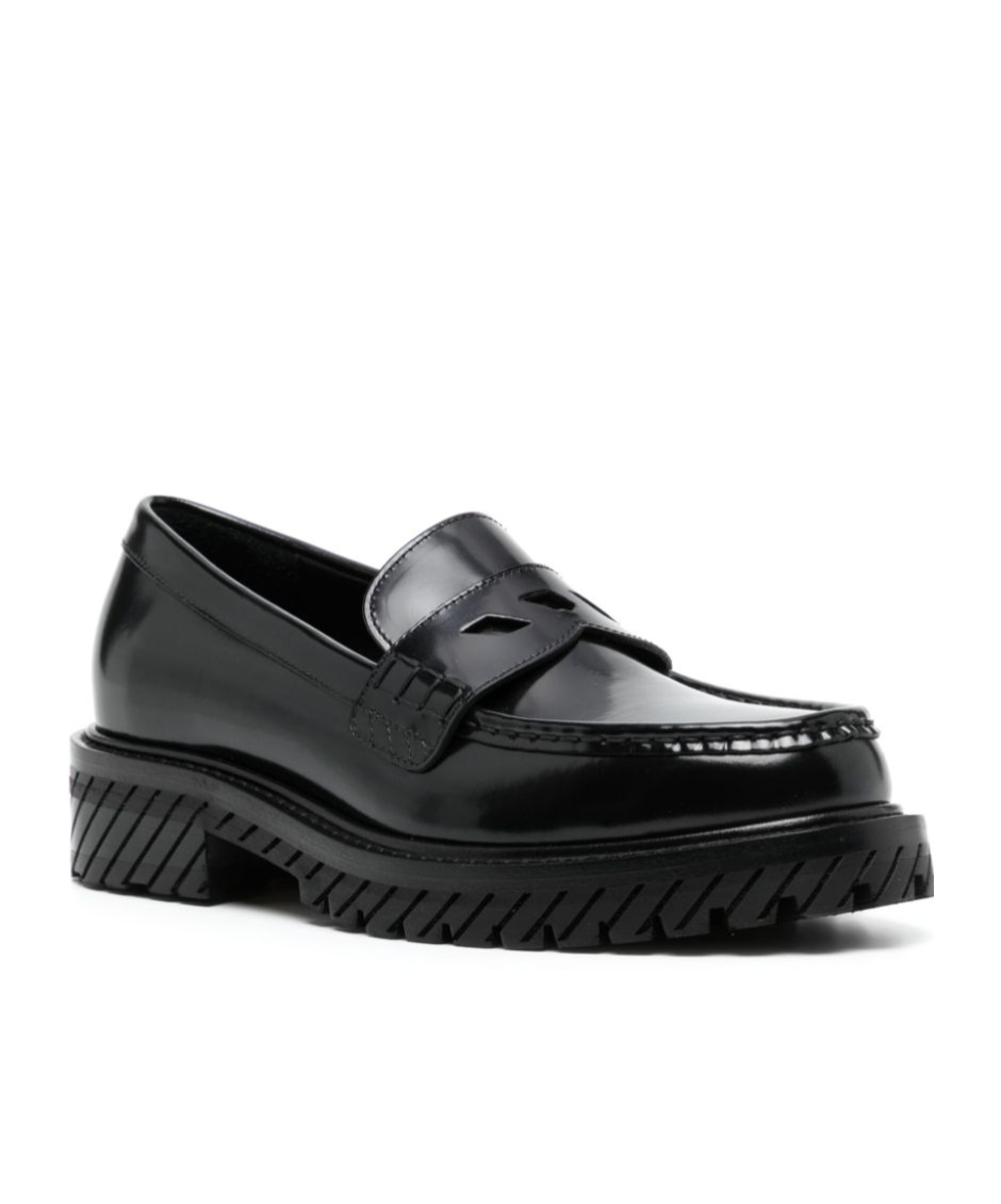 Off-white Leather Combat Loafers In Black