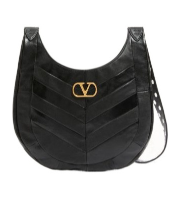 Valentino Garavani Garavani Hoboho Nappa Leather Hobo Bag With Chevron Pattern Woman Black In Black